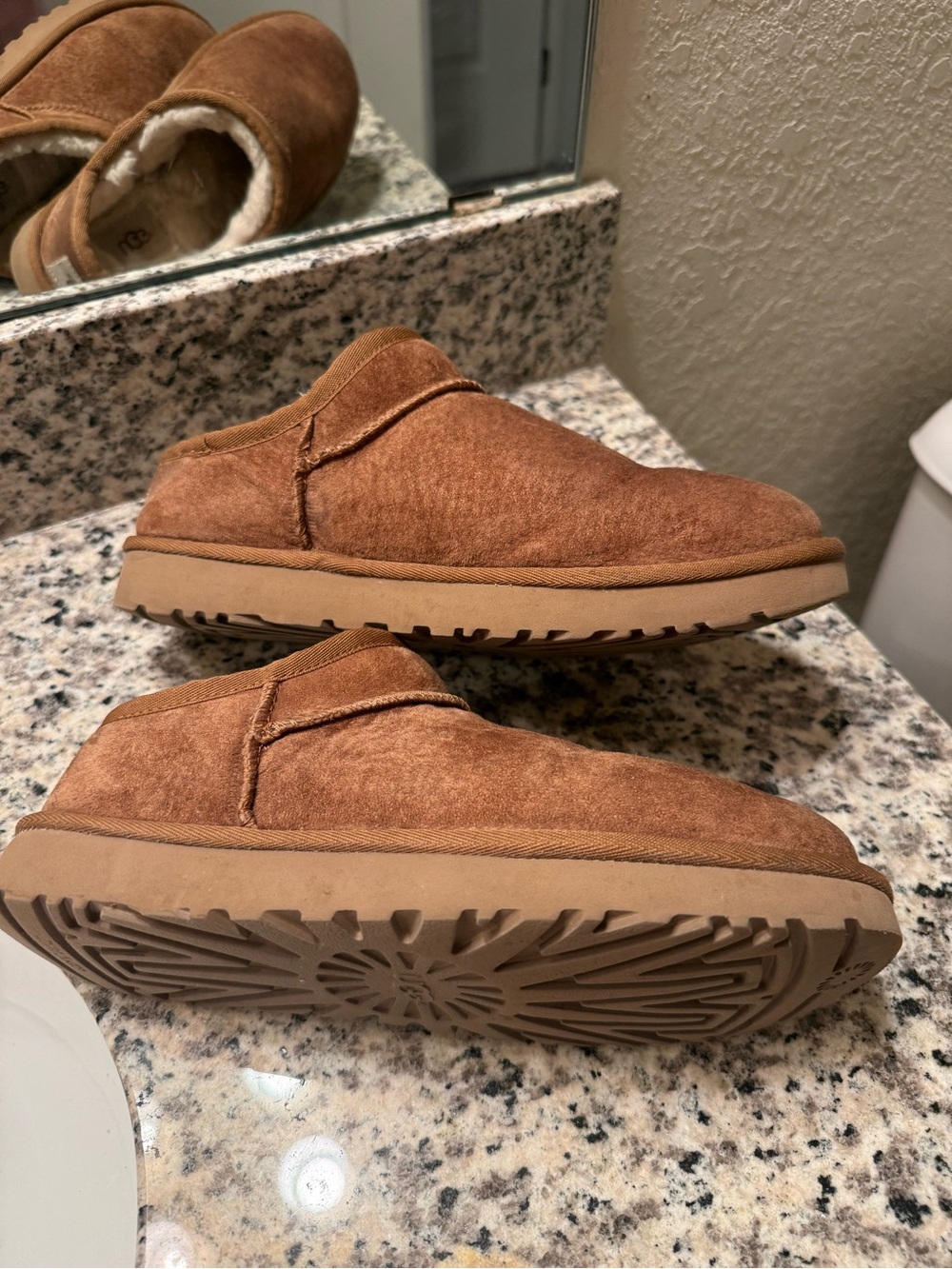 UGG Micro Chestnut Suede Shearling-Lined Slip-On Slippers- Sz 8